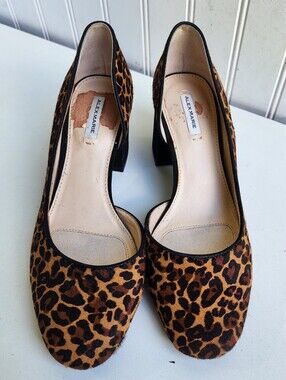 Alex Marie Animal Print Block Heel Real Calf Hair Brown Black Leopard Print 5.5